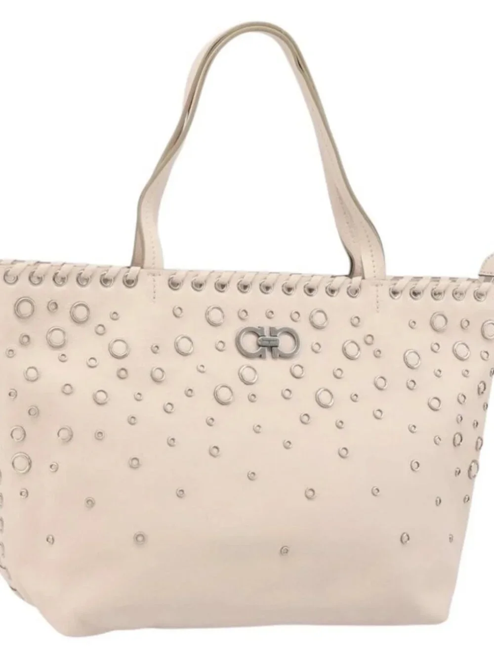 Salvatore Ferragamo Gancini Hand Bag Leather Pink Silver Auth gh1927